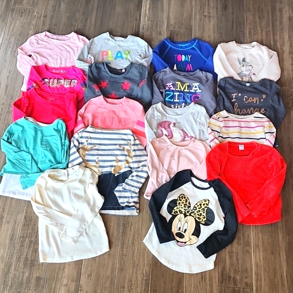 GUC Bundle of 18 Long Sleeve Tops/Sweaters, sz 4T and 4-5